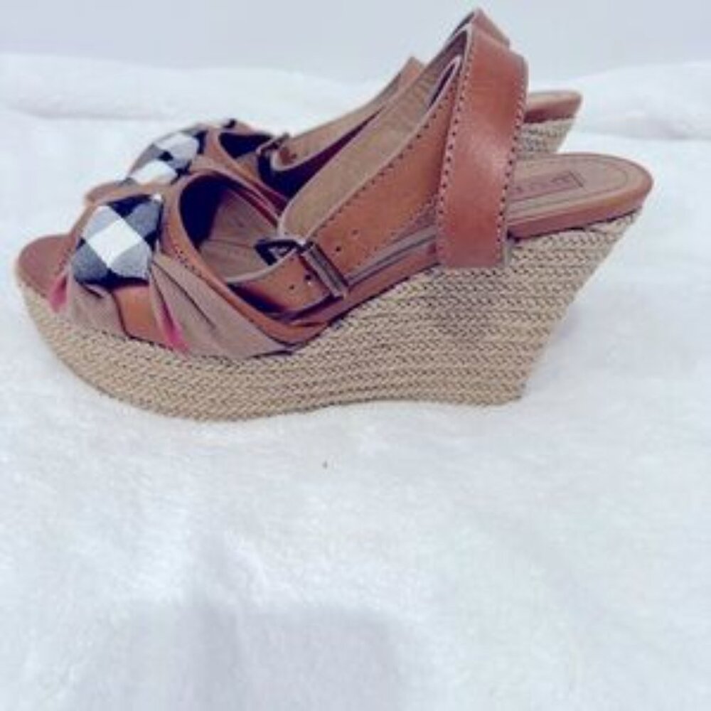 NWOT | AUTHENTIC Burberry Nova Check Leather Wedge Sandals | Ankle Strap | EU 39 - Picture 10 of 14